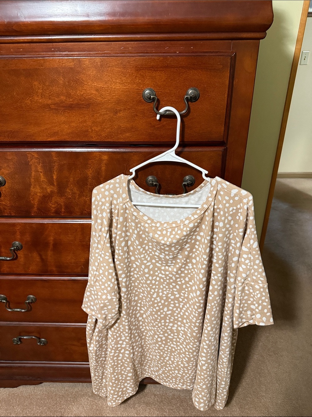 Women's Tan and White Polka-Dot Batwing Sweater